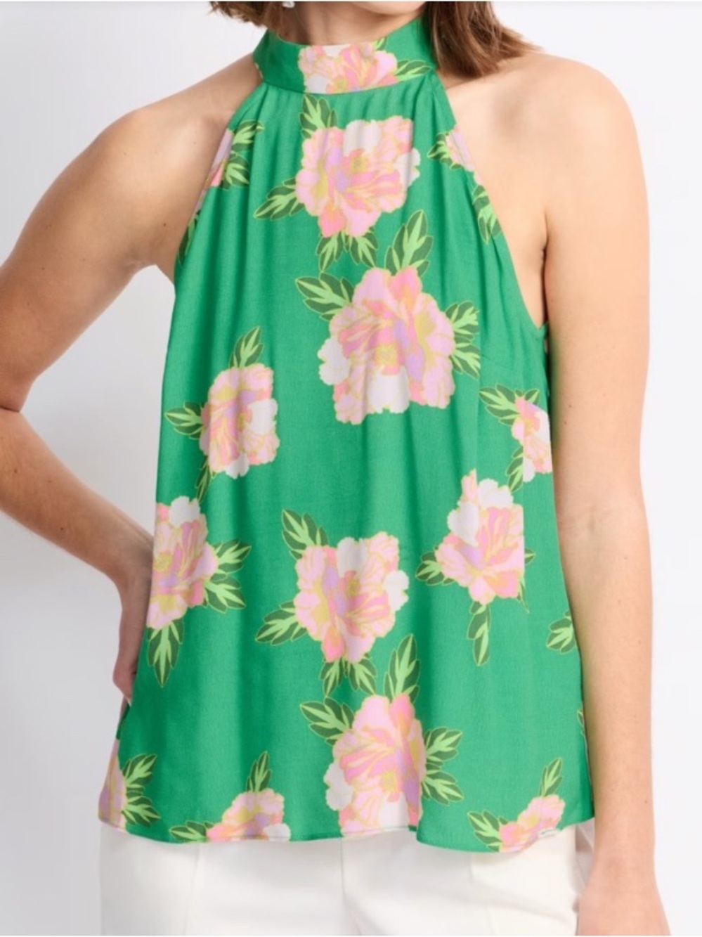 CeCe Green Floral Halter Neck Women's Top, size Medium